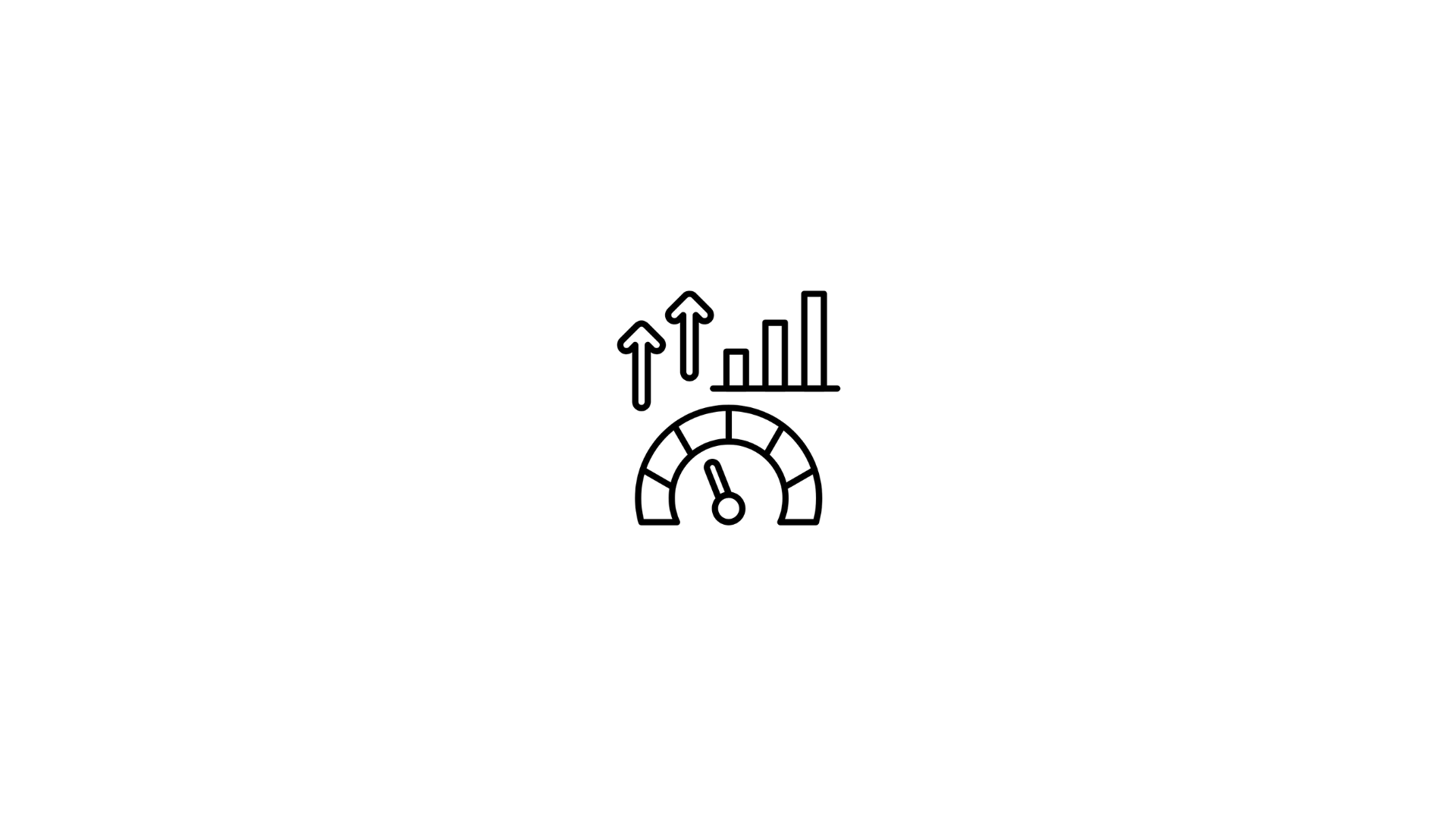 Icon showing a speedometer, bar chart, and upward arrows, representing performance measurement, growth tracking, and progress analytics.