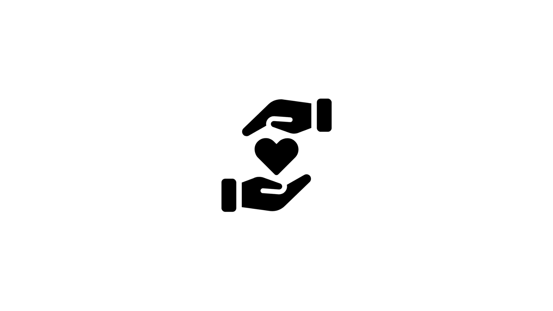 Icon showing two hands surrounding a heart, representing care, compassion, giving, or support.