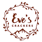 Eve’s Crackers logo in brown, featuring stylized text surrounded by a circular vine design with leaves and a mountain illustration at the bottom.